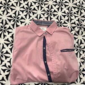 Elegant Pink Dress Shirt with Navy Accents